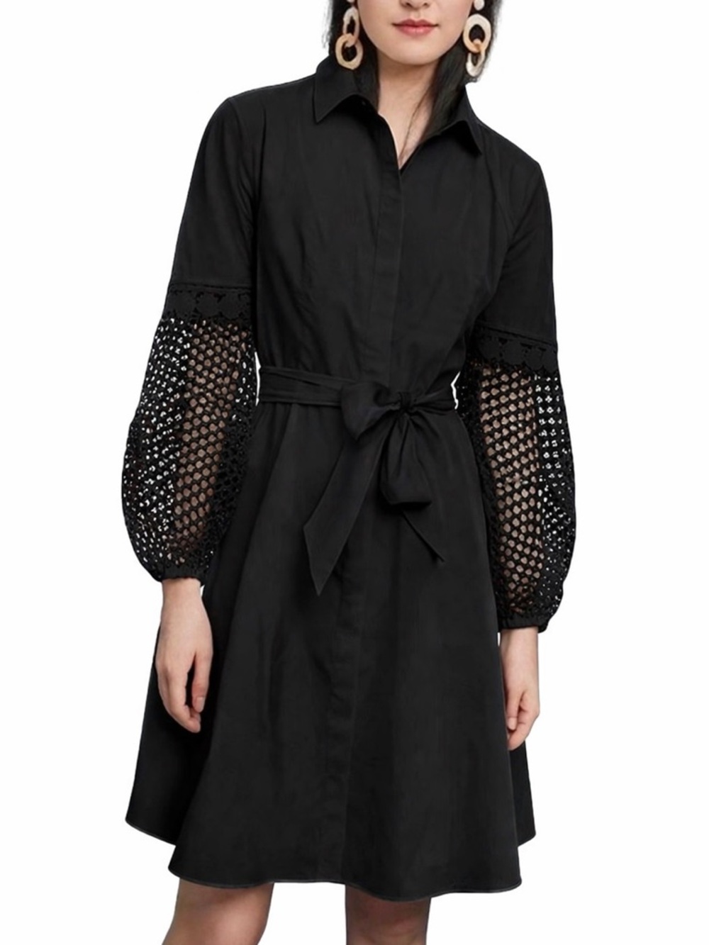 Anthropologie New Crochet Poplin Shirt dress Adria Moss Black Size 6 Minimalist